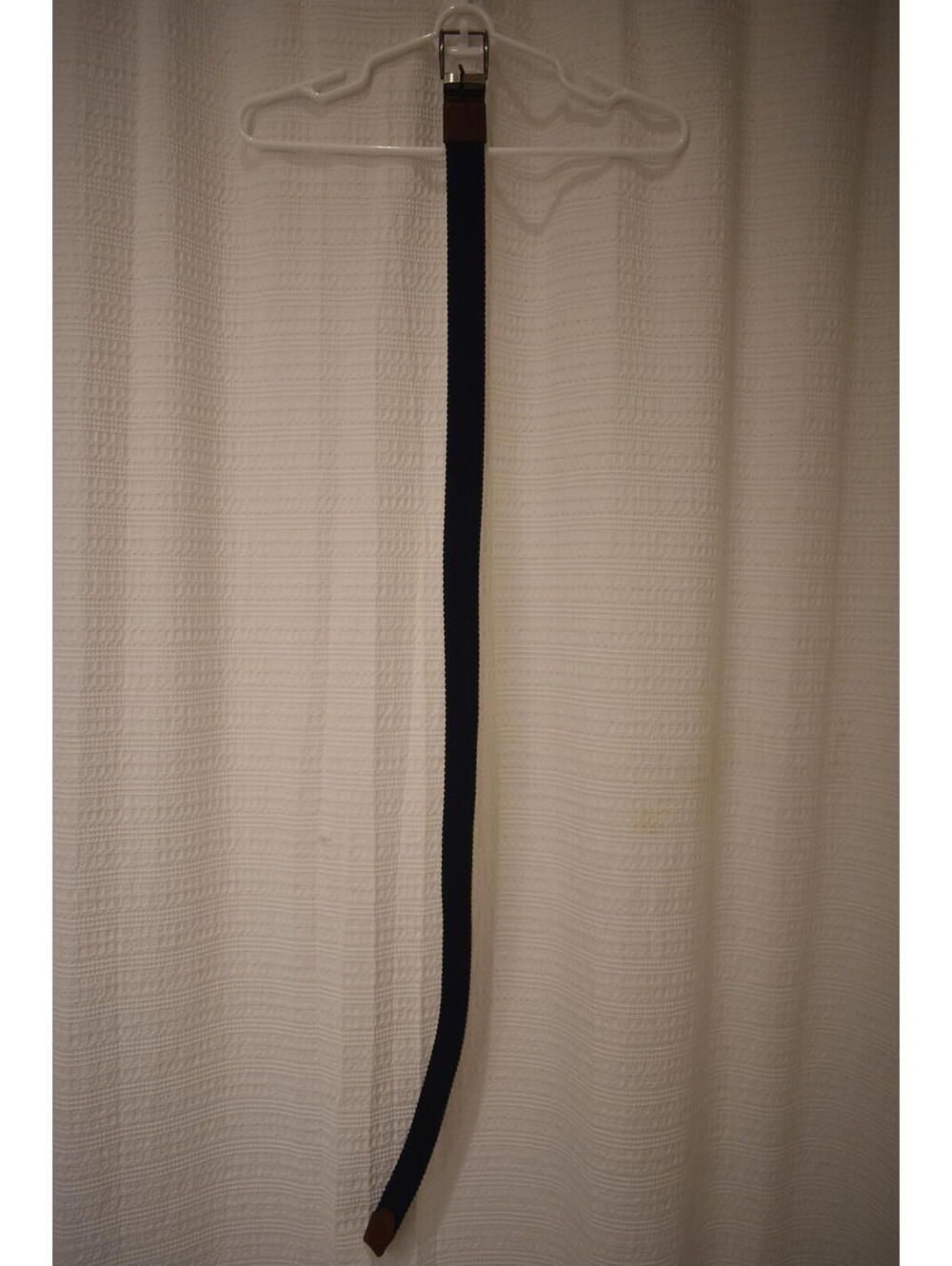 Navy Blue Woven Belt with Brown Leather Accents